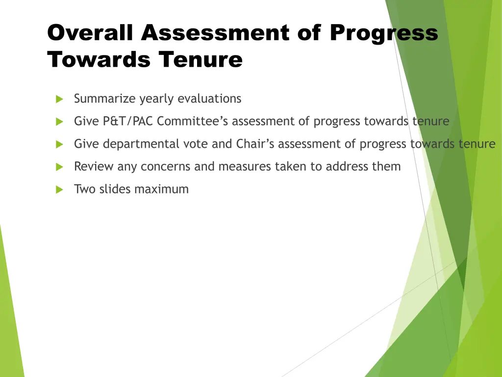 overall assessment of progress towards tenure