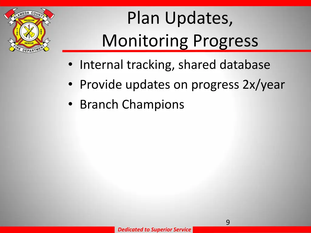plan updates monitoring progress internal