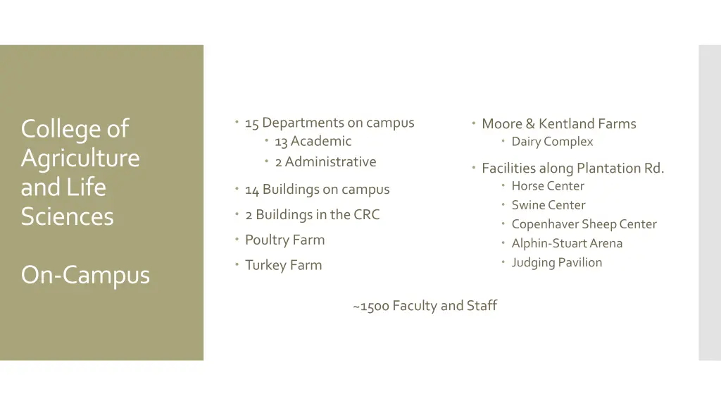 15 departments on campus 13 academic