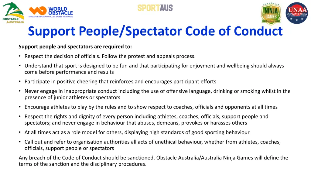 support people spectator code of conduct