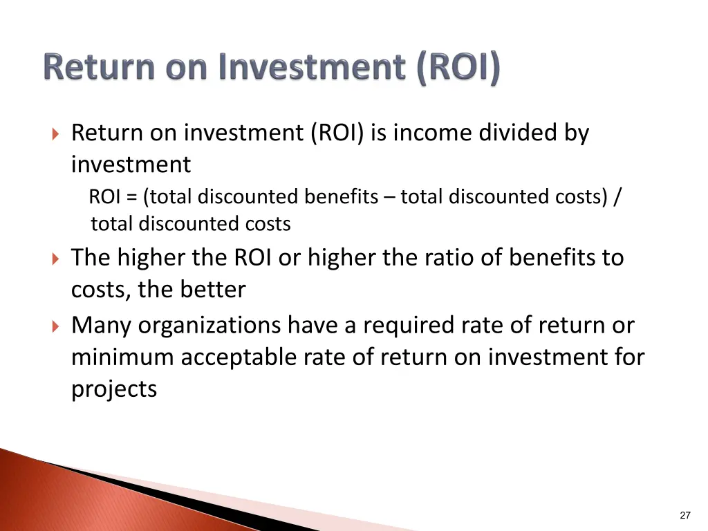 return on investment roi is income divided