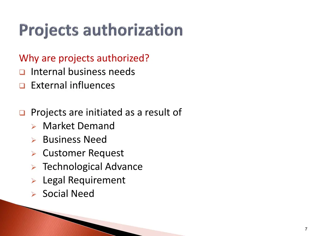 why are projects authorized internal business