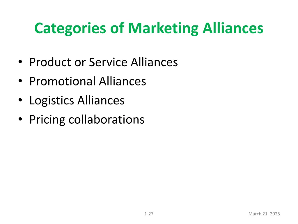 categories of marketing alliances