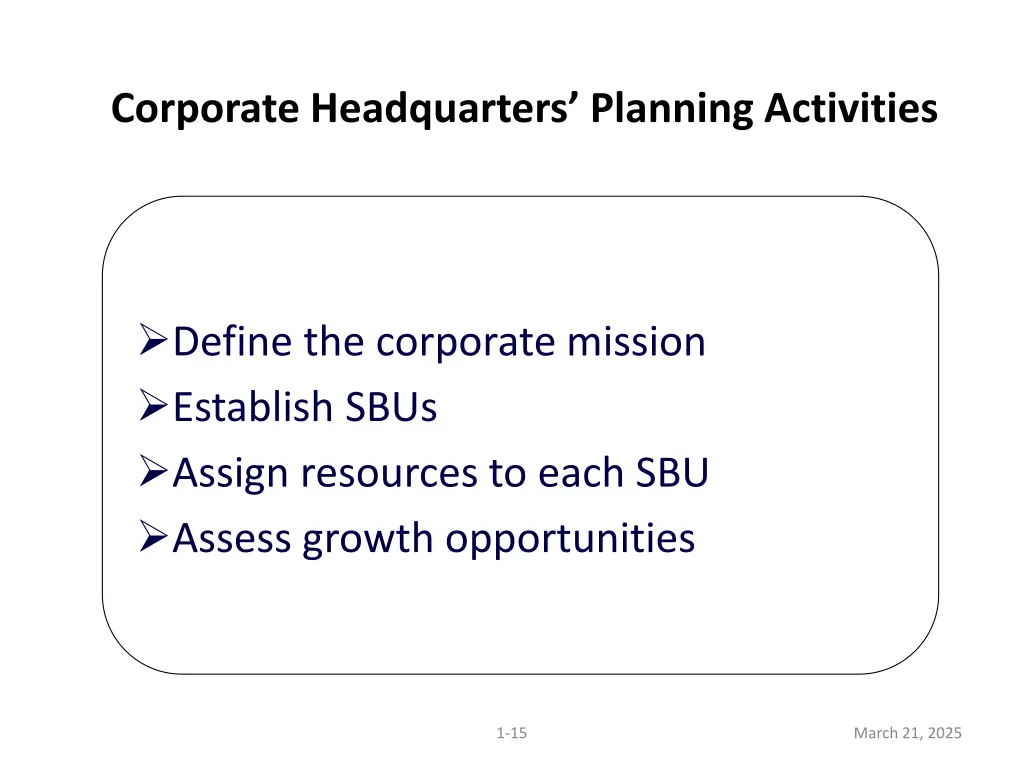 corporate headquarters planning activities