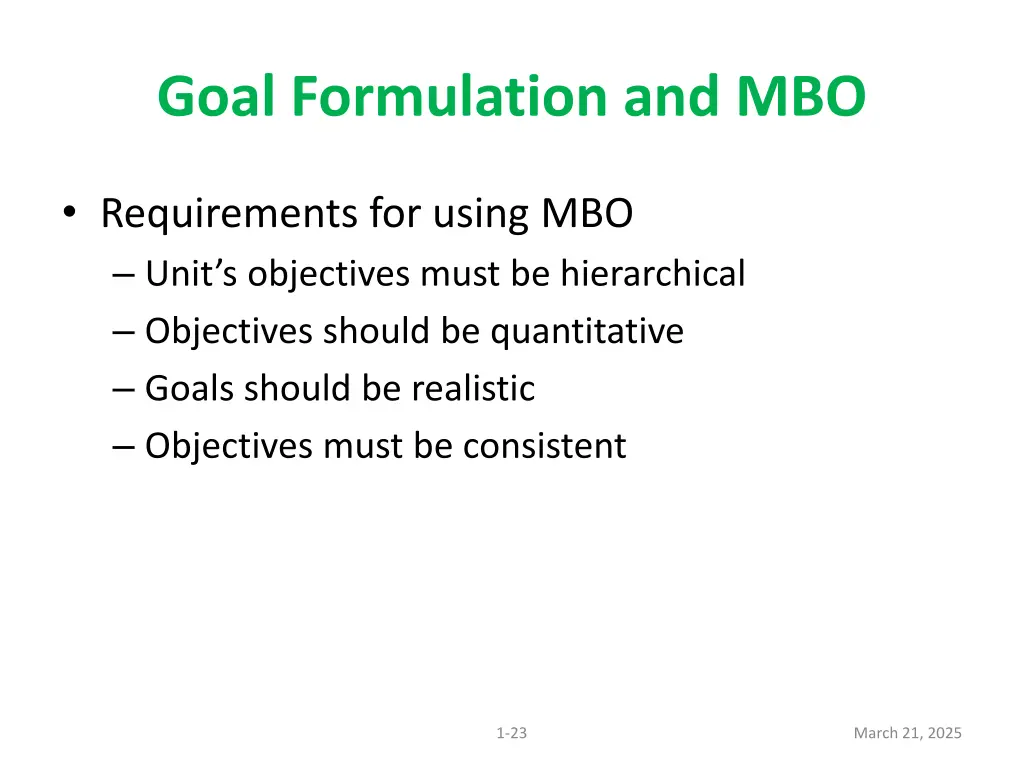 goal formulation and mbo