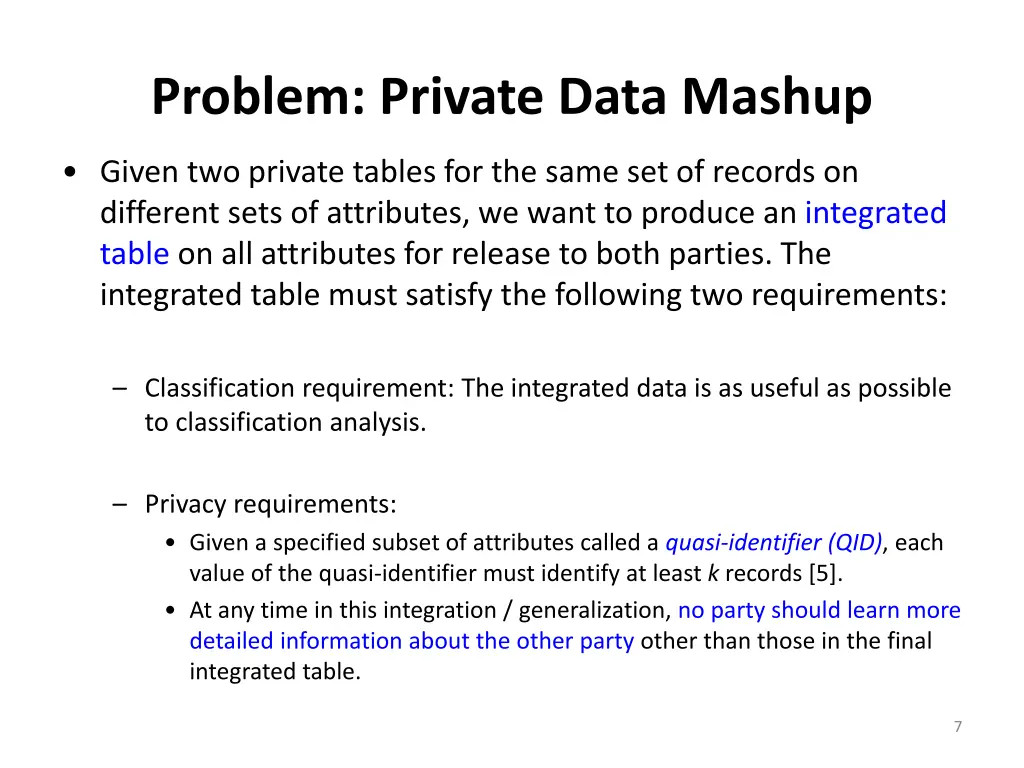problem private data mashup