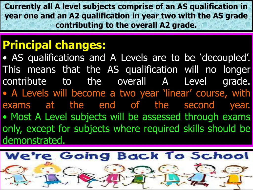 currently all a level subjects comprise