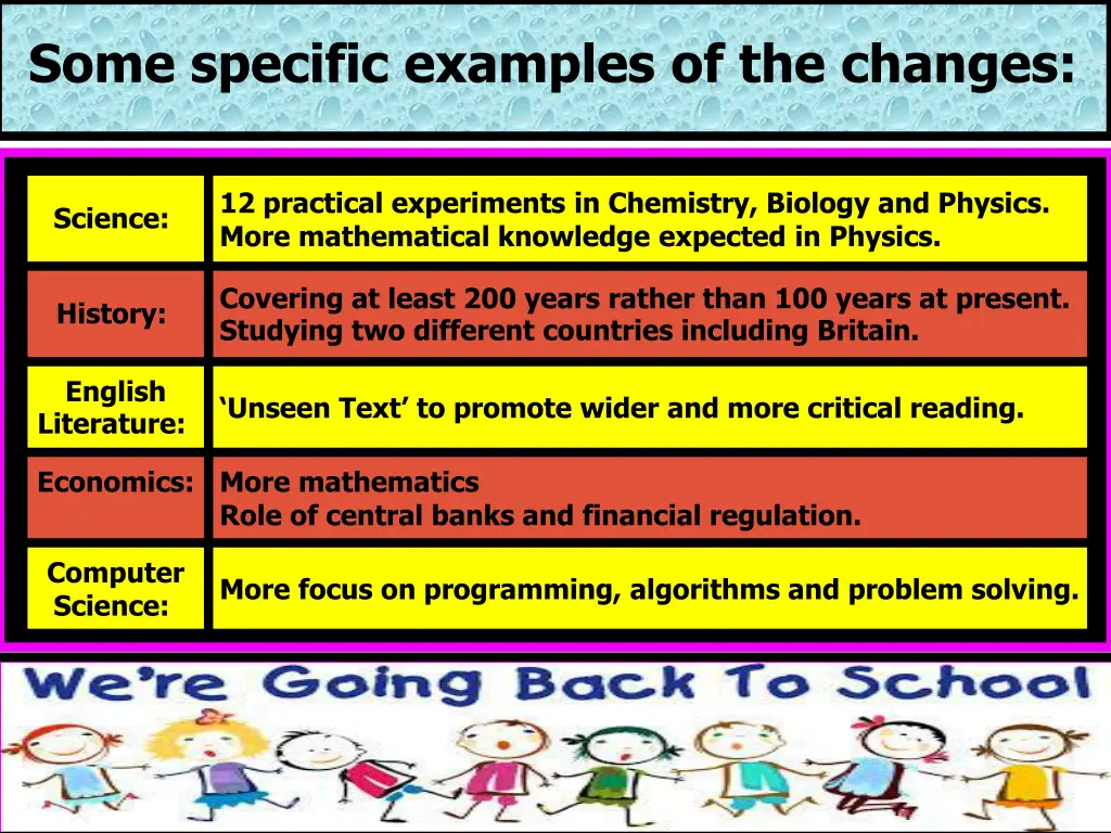 some specific examples of the changes