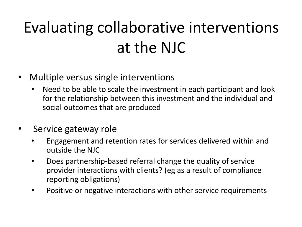 evaluating collaborative interventions at the njc
