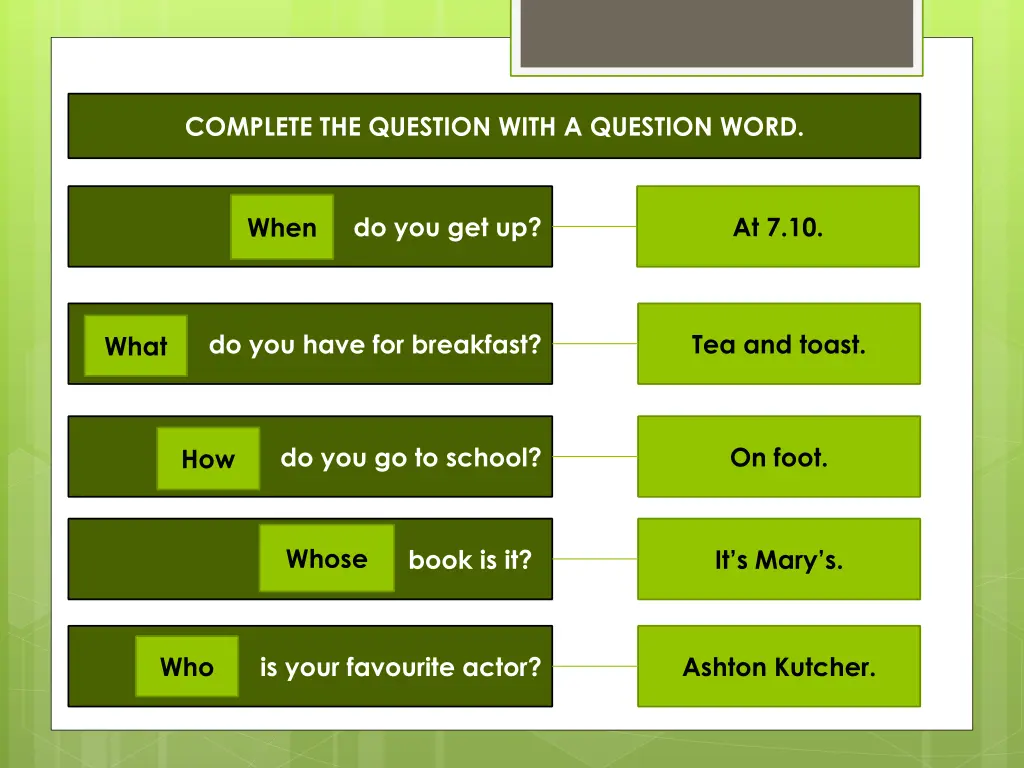 complete the question with a question word