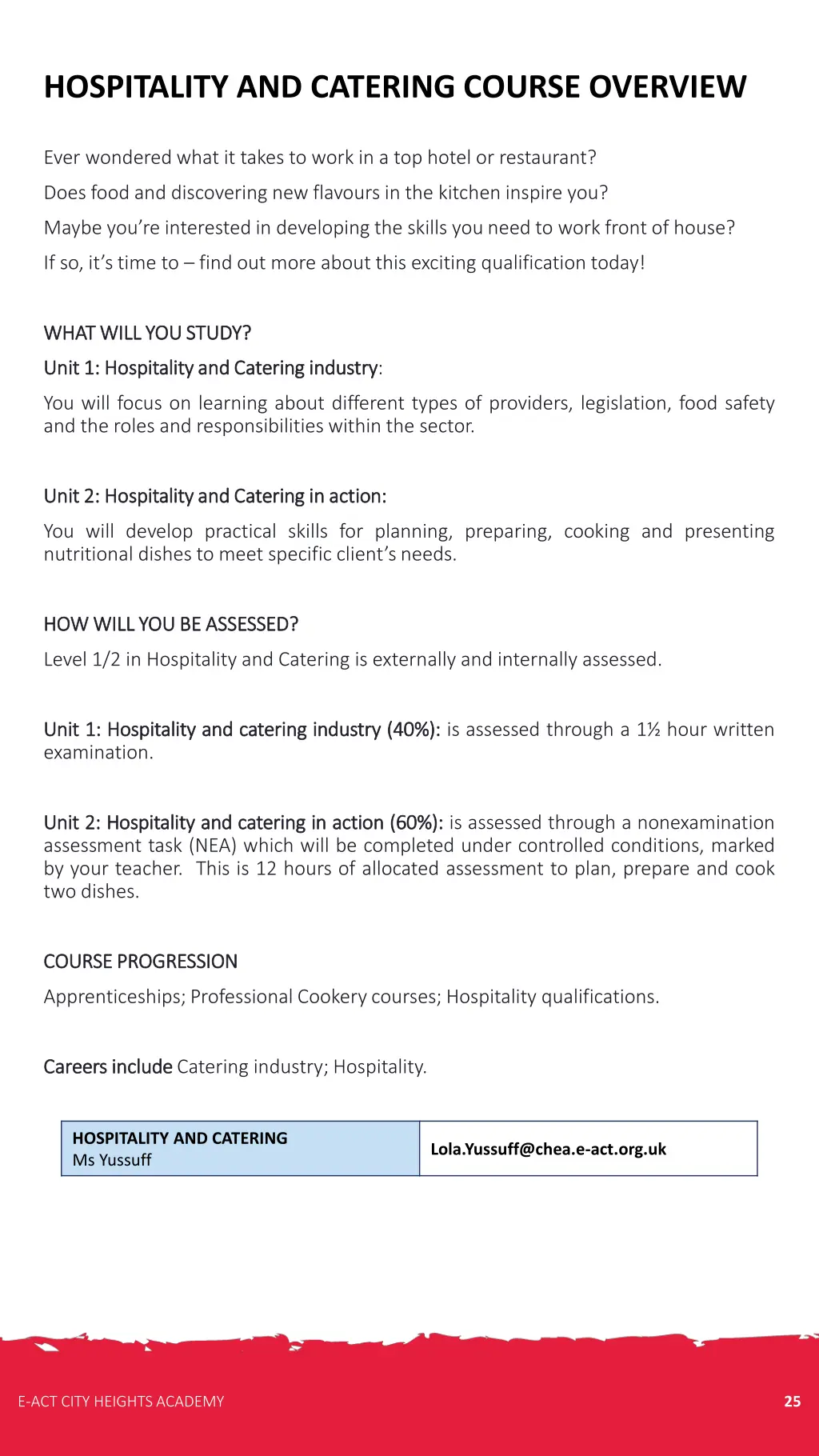 hospitality and catering course overview