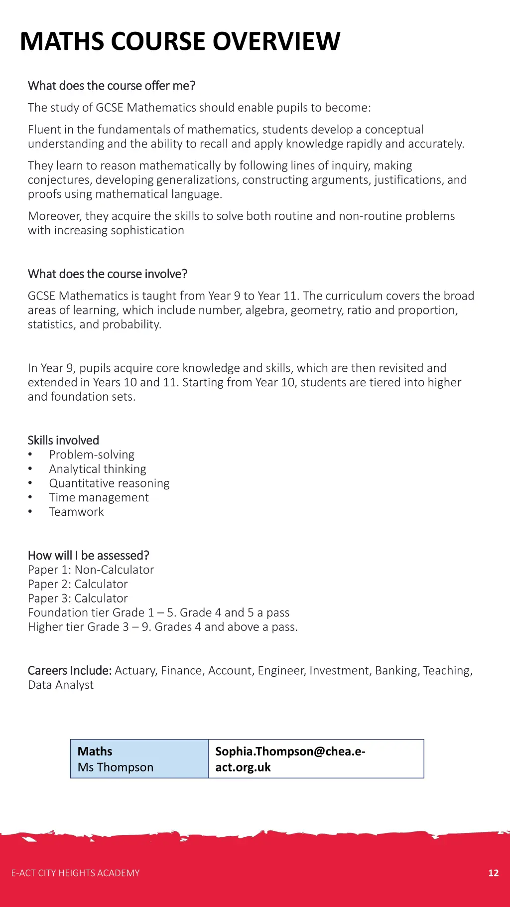 maths course overview