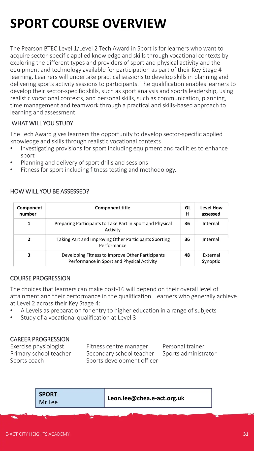 sport course overview