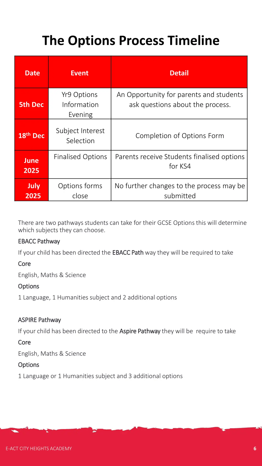 the options process timeline