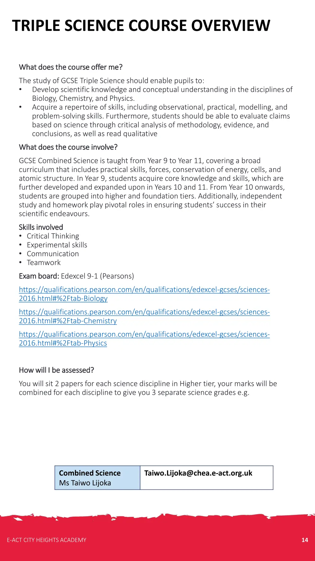 triple science course overview