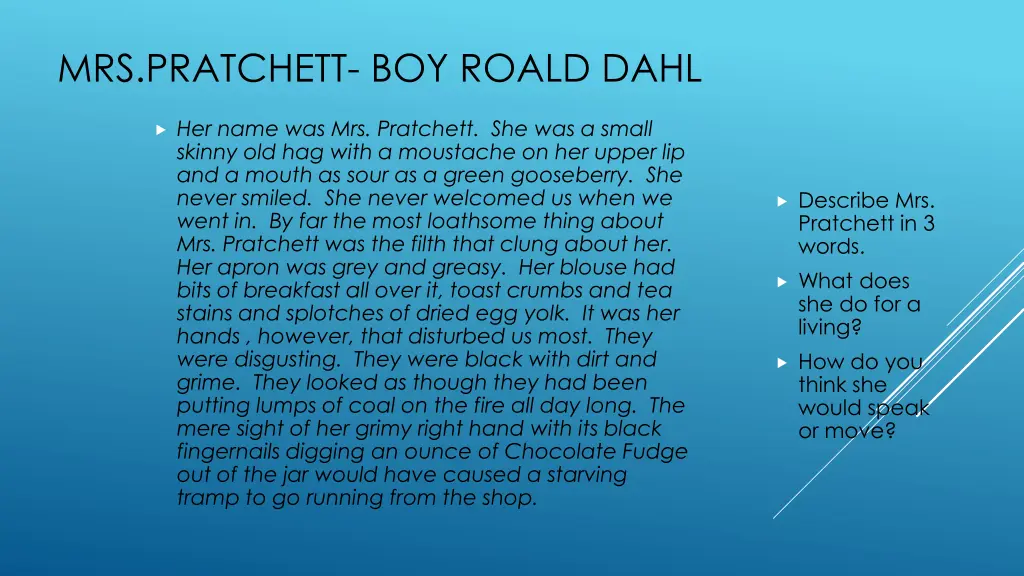 mrs pratchett boy roald dahl