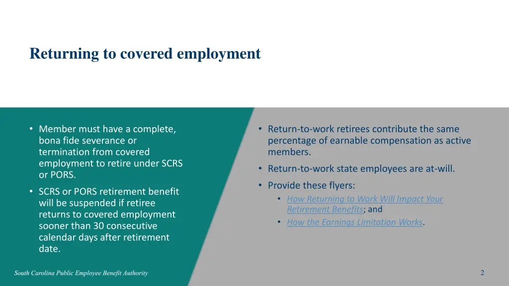 returning to covered employment
