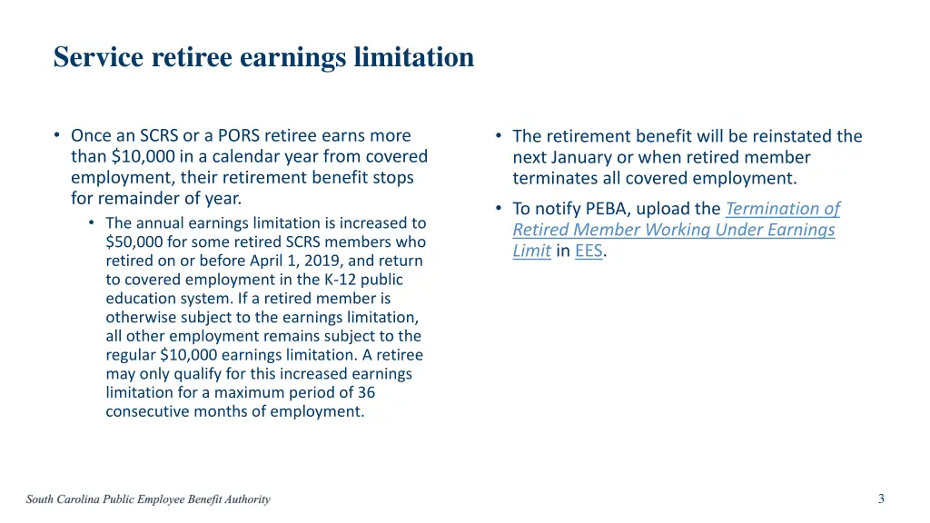 service retiree earnings limitation