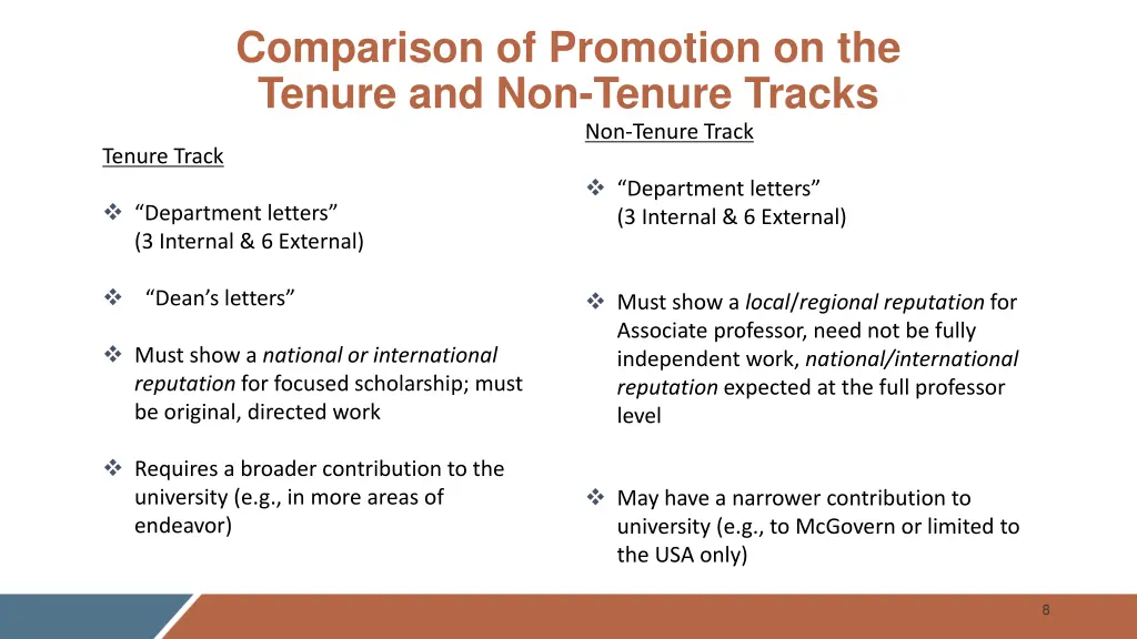comparison of promotion on the tenure