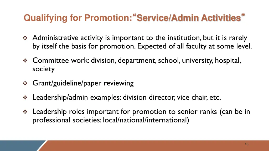 qualifying for promotion service admin activities