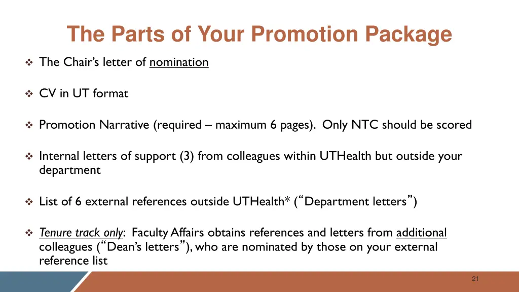 the parts of your promotion package
