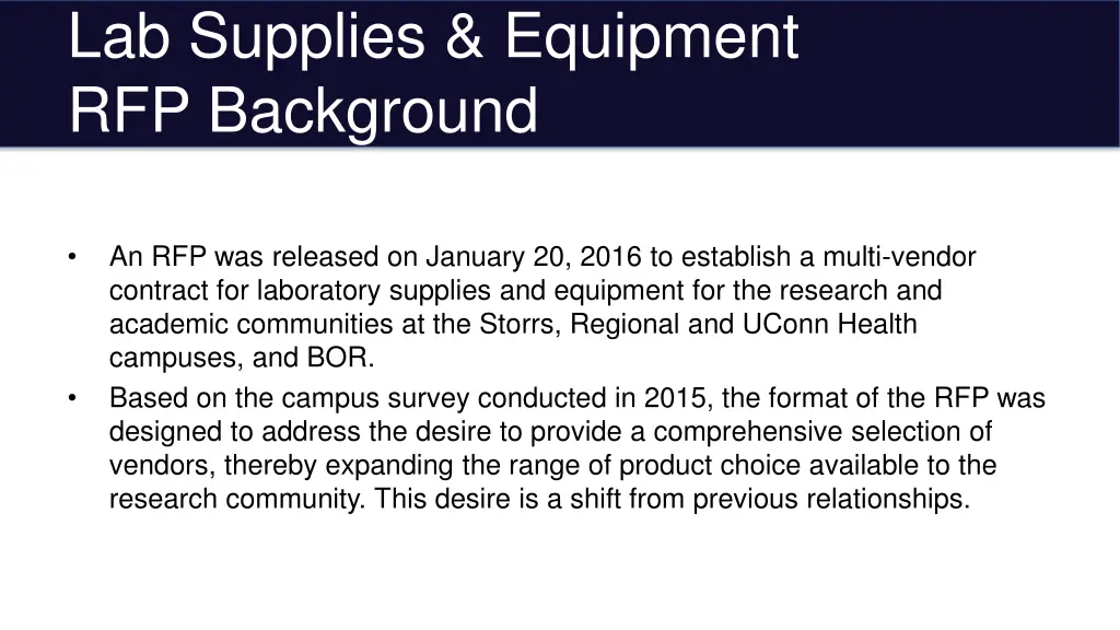 lab supplies equipment rfp background