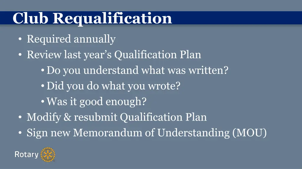 club requalification