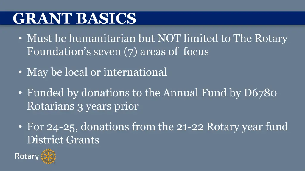 grant basics must be humanitarian but not limited