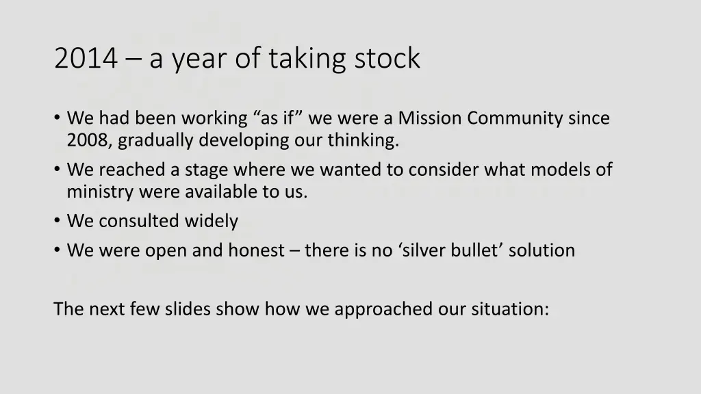 2014 a year of taking stock