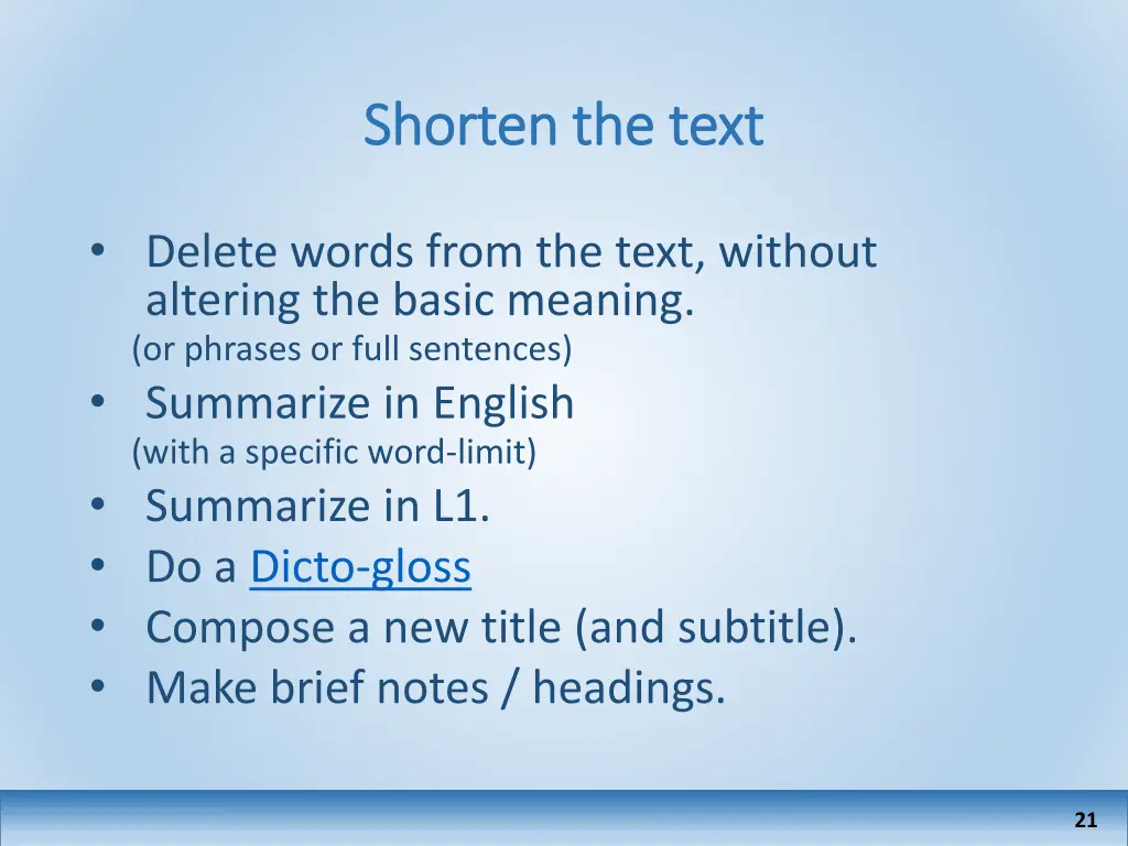 shorten the text shorten the text