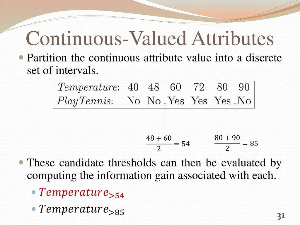 continuous valued attributes partition