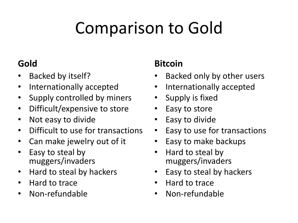 comparison to gold