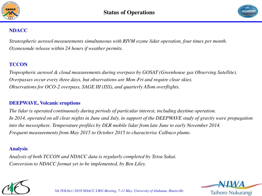 status of operations