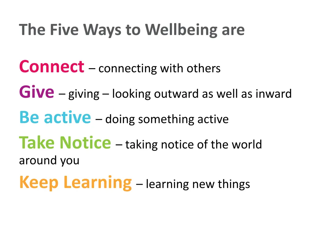 the five ways to wellbeing are