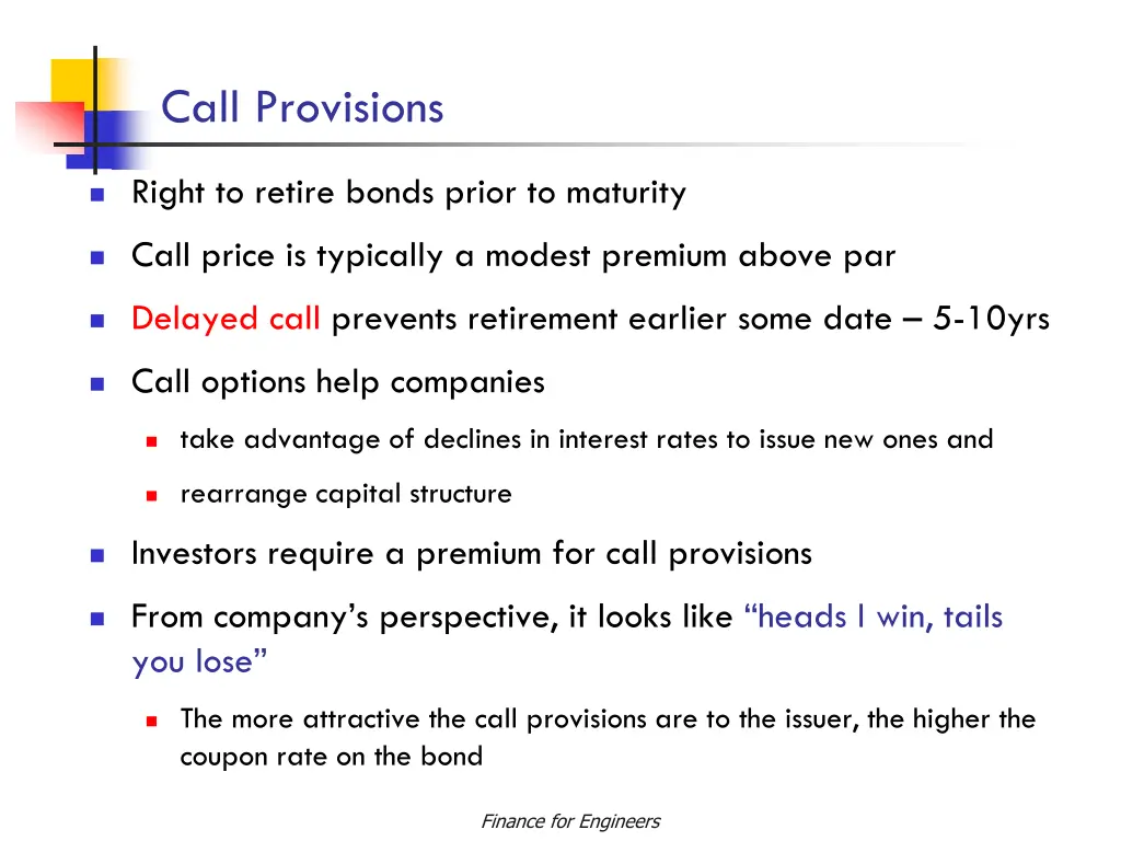 call provisions