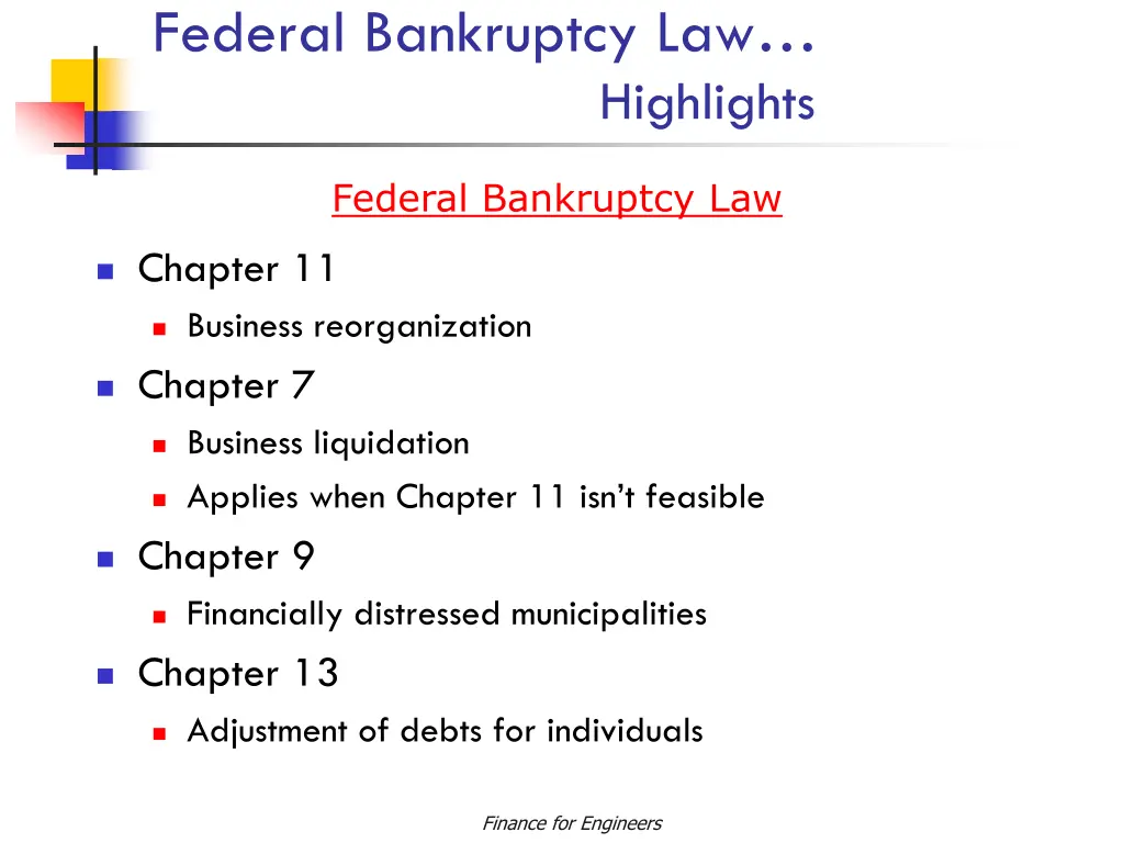 federal bankruptcy law highlights