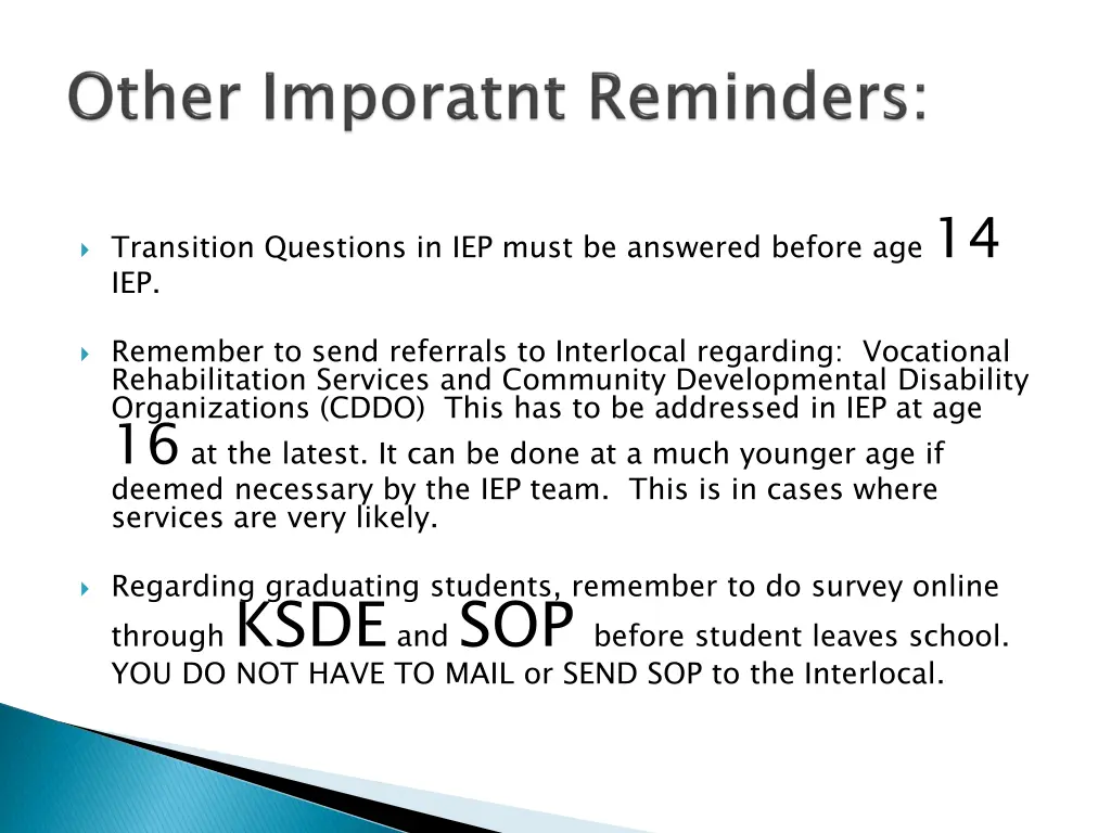 transition questions in iep must be answered