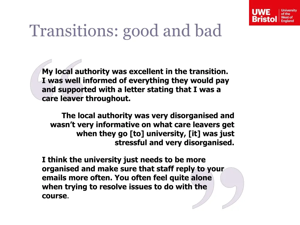 transitions good and bad