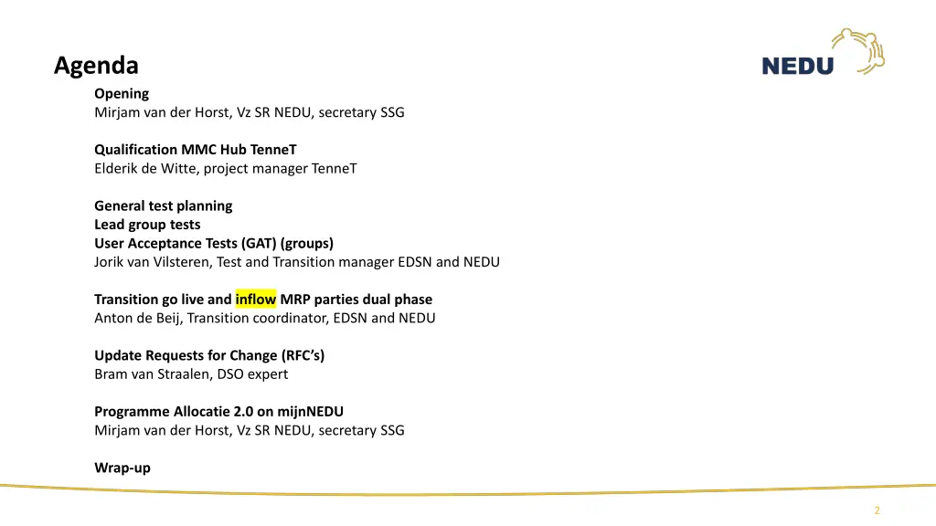 agenda opening mirjam van der horst vz sr nedu