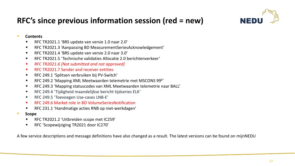 rfc s since previous information session red new