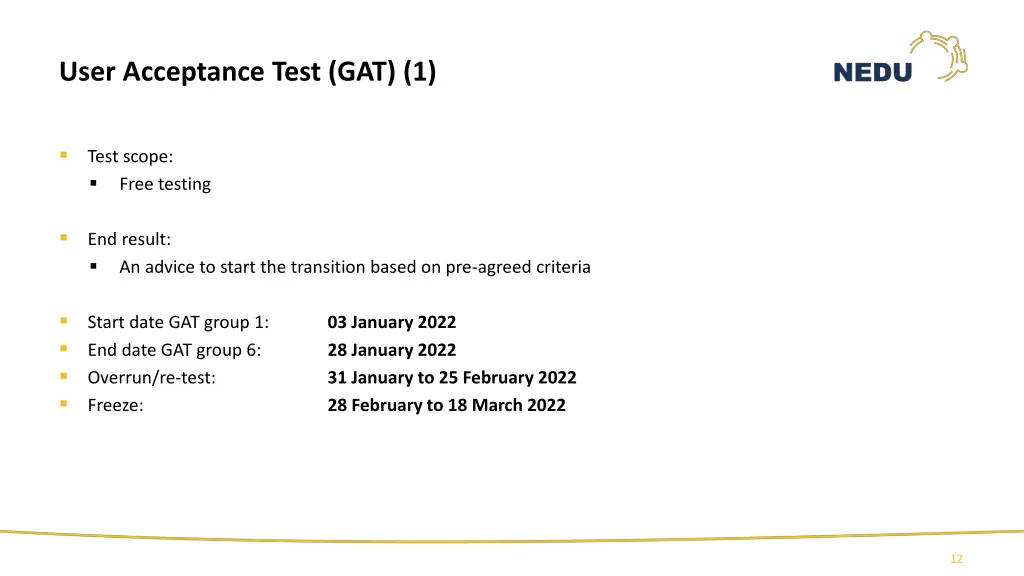 user acceptance test gat 1