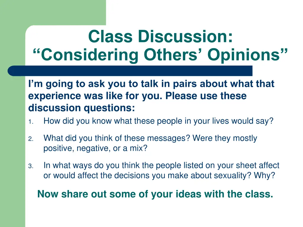 class discussion considering others opinions