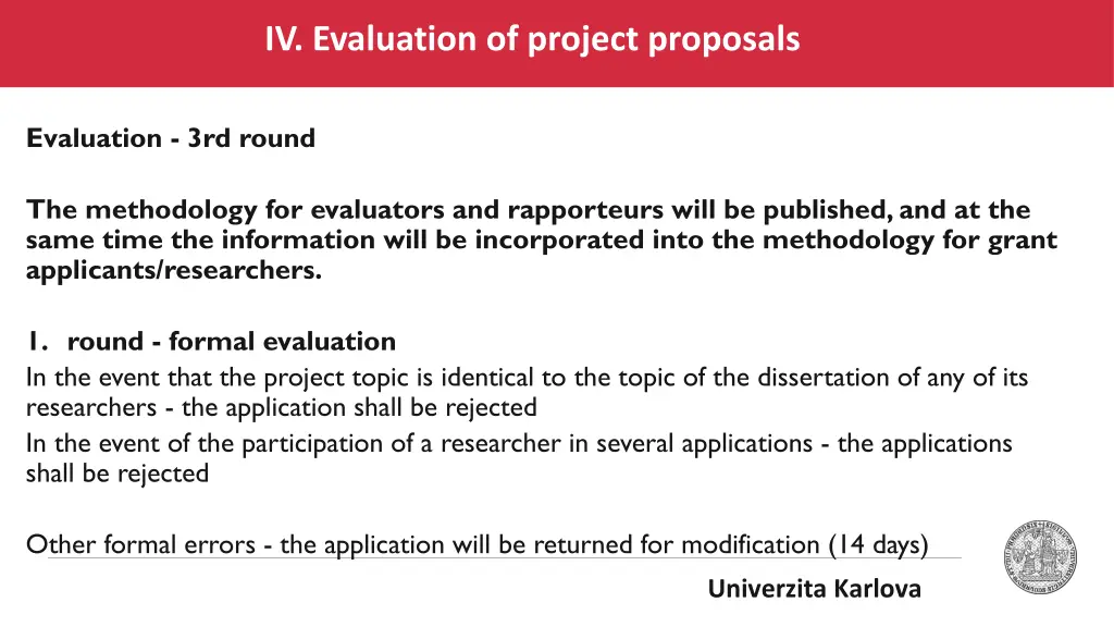 iv evaluation of project proposals