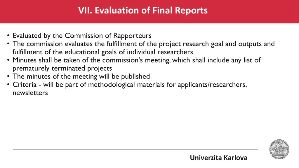 vii evaluation of final reports