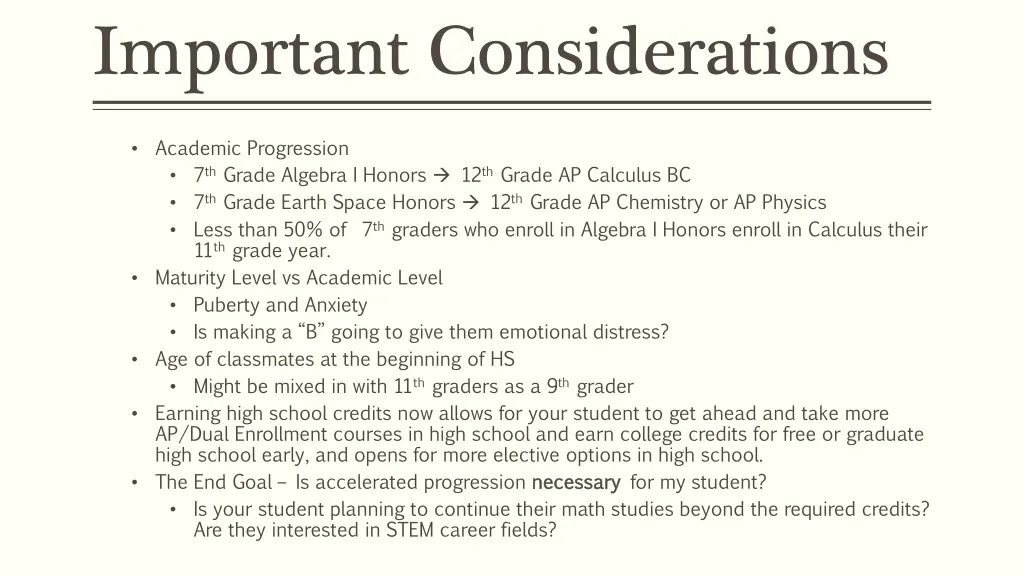 important considerations 1