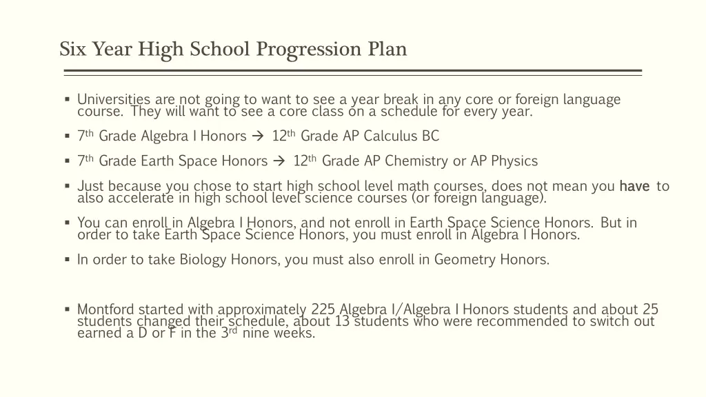 six year high school progression plan