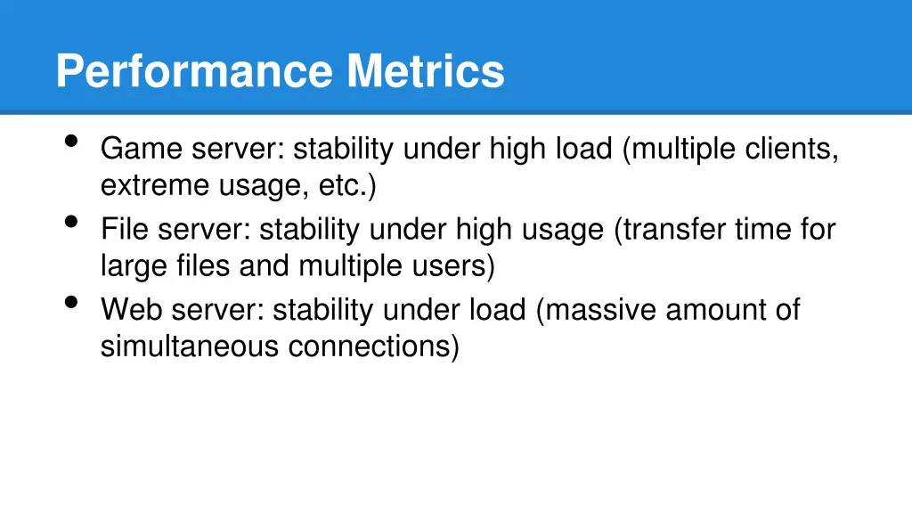 performance metrics game server stability under