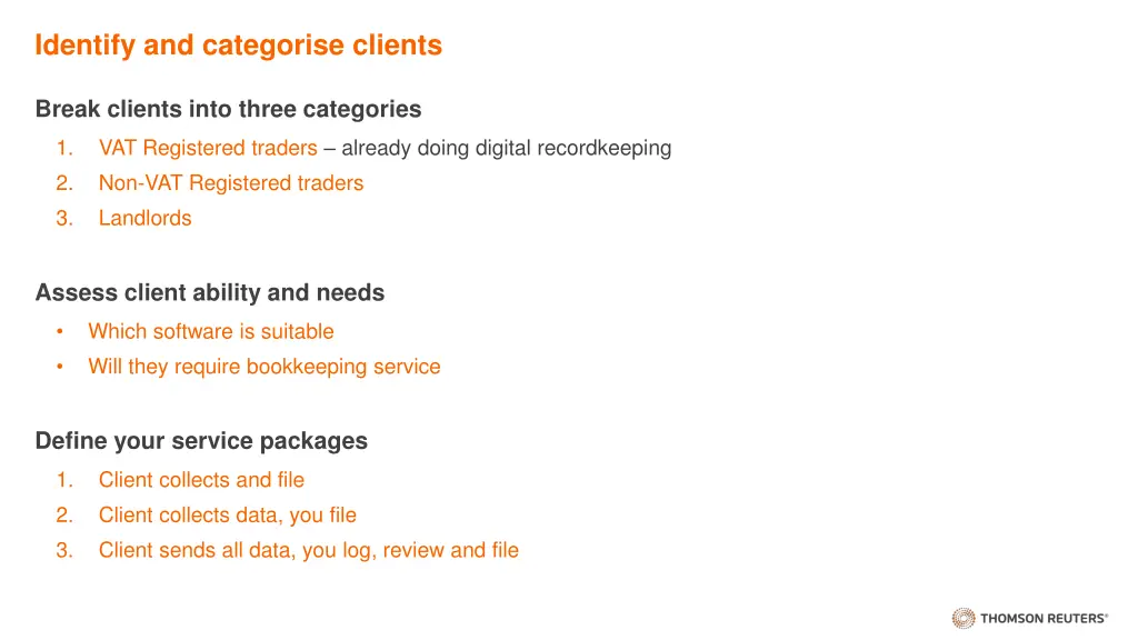 identify and categorise clients