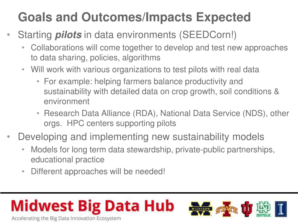 goals and outcomes impacts expected starting