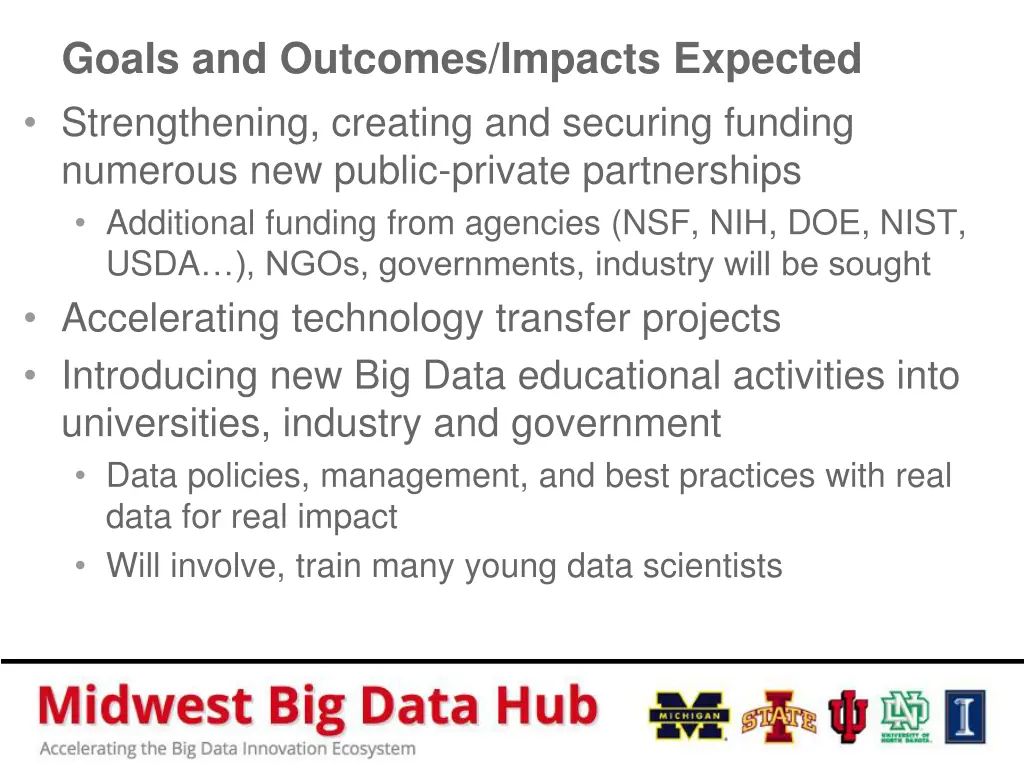 goals and outcomes impacts expected strengthening